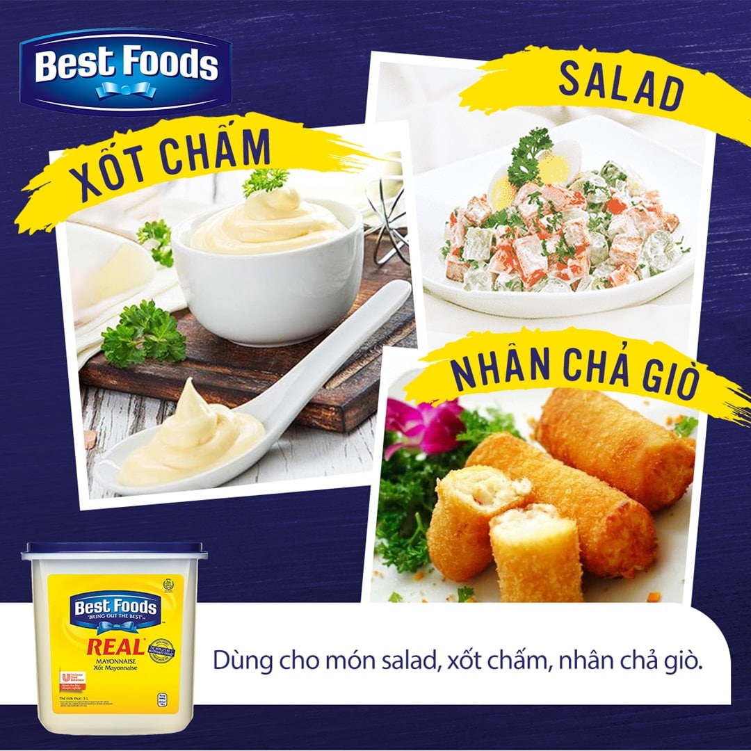 Best Foods Xốt Real Mayonnaise 3L - Best Foods Real Mayonnaise mang lại hương vị béo ngậy, đậm đặc và kết dính hoàn hảo cho món salad của bạn